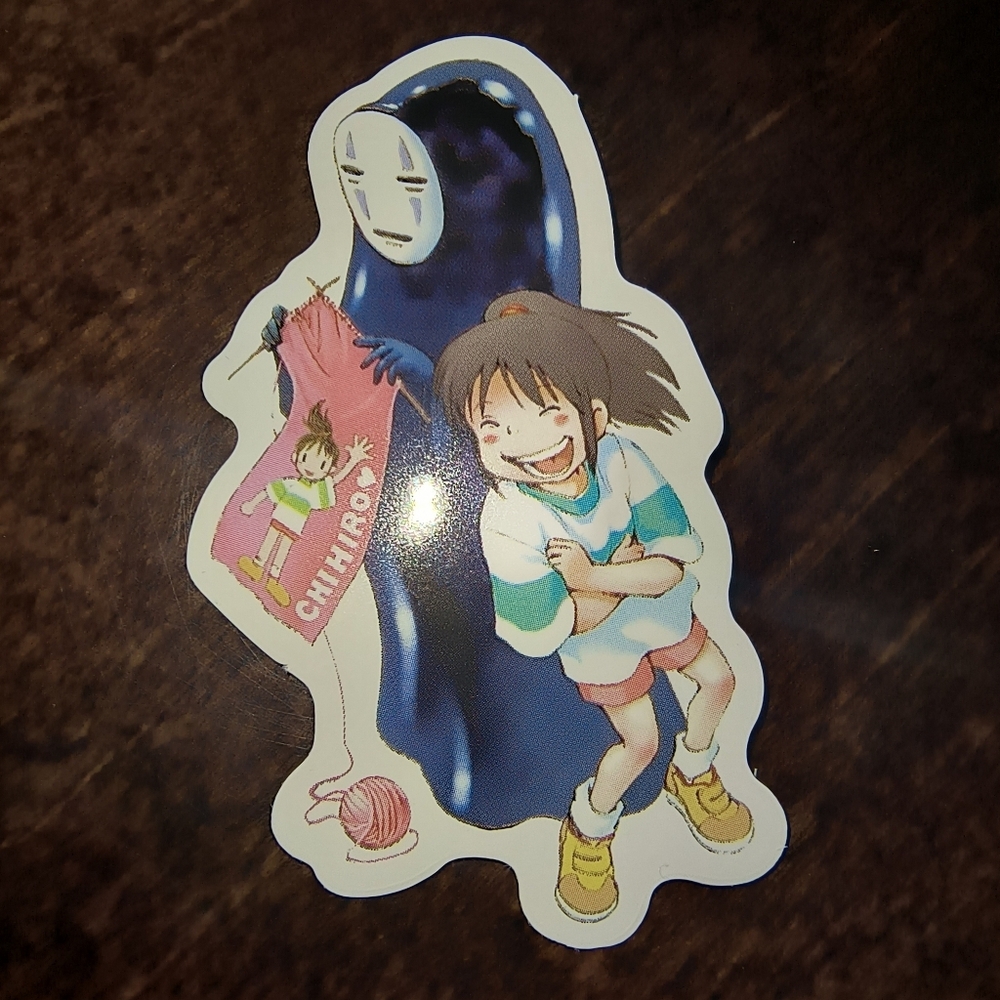 Anime Character Sticker Featuring Young Girl and Masked Spirit